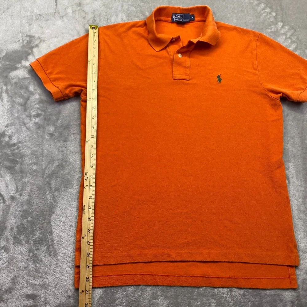 Polo Ralph Lauren Mens Orange‎ Short Sleeve Pique Polo Shirt Green Pony Size M